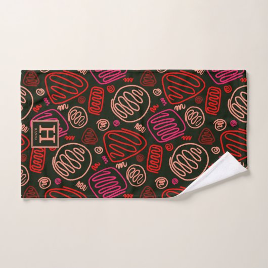 Red One Line Artistic Testing Pattern Monogram Bad Handdoek (Handdoek)