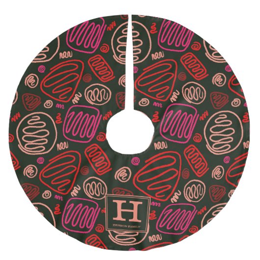 Red One Line Artistic Testing Pattern Monogram Kerstboom Rok (Voorkant)