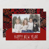 Red One Line Shaptern Pattern Foto nieuwjaar Feestdagenkaart (Voorkant / Achterkant)