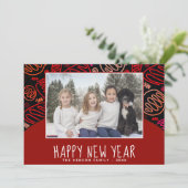 Red One Line Shaptern Pattern Foto nieuwjaar Feestdagenkaart (Staand voorkant)