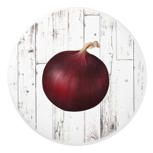 Red Onion White Wood Rustic Farmhouse Kitchen Keramische Knop (Voorkant)
