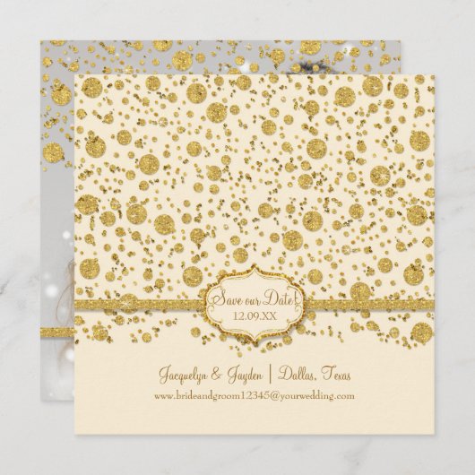Red onze datum Gold Leaf Glitter Confetti Polka Do Save The Date (Voorkant / Achterkant)