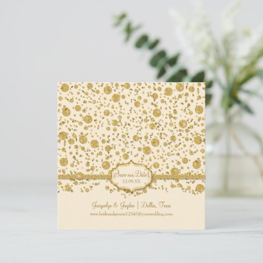 Red onze datum Gold Leaf Glitter Confetti Polka Do Save The Date (Staand voorkant)