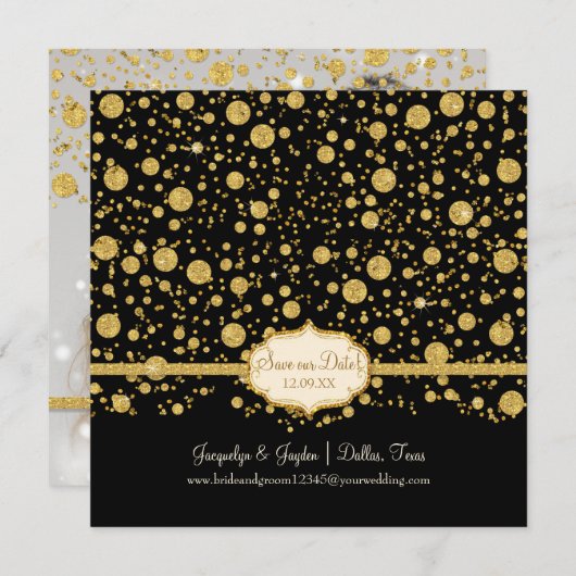 Red onze datum Gold Leaf Glitter Confetti Polka Do Save The Date (Voorkant / Achterkant)