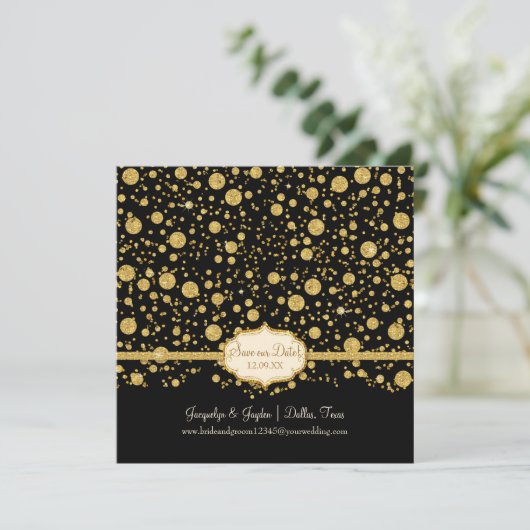 Red onze datum Gold Leaf Glitter Confetti Polka Do Save The Date (Staand voorkant)