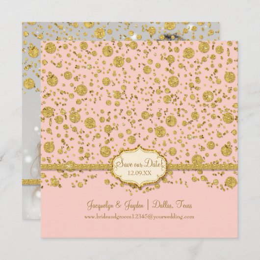 Red onze datum Gold Leaf Glitter Confetti Polka Do Save The Date (Voorkant / Achterkant)