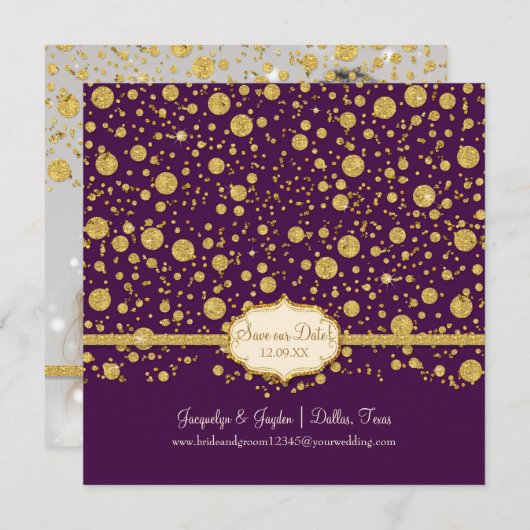Red onze datum Gold Leaf Glitter Confetti Polka Do Save The Date (Voorkant / Achterkant)