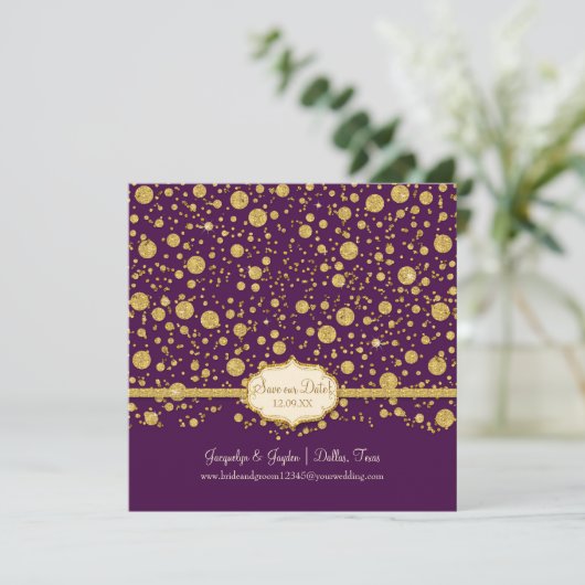 Red onze datum Gold Leaf Glitter Confetti Polka Do Save The Date (Staand voorkant)
