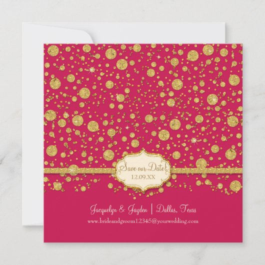Red onze datum Gold Leaf Glitter Confetti Polka Do Save The Date (Voorkant)