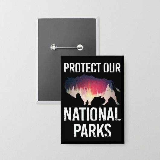 Red onze nationale parken Retro Bison Verken Weers Button (Voorkant / Achterkant)