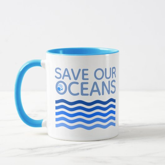 Red onze oceaanblauwe, gestileerde aardgolven mok (Links)