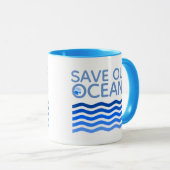 Red onze oceaanblauwe, gestileerde aardgolven mok (Voorkant rechts)