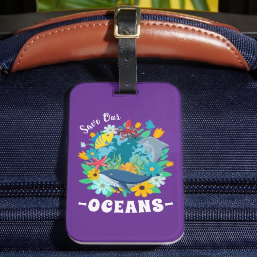 Red onze oceanen Bloem Walvis Kleurrijk ontwerp Aa Bagagelabel (Voorkant Insitu 2)