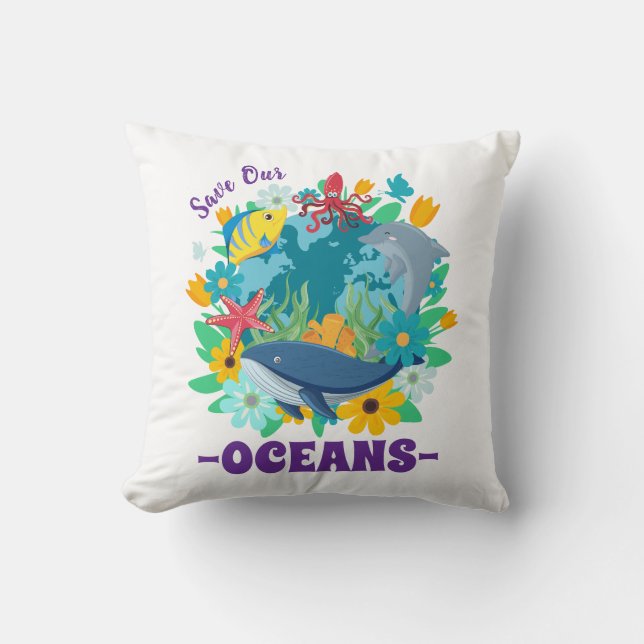 Red onze oceanen Bloem Walvis Kleurrijk ontwerp Aa Kussen (Voorkant)