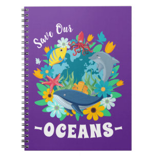 Red onze oceanen Bloem Walvis Kleurrijk ontwerp Aa Notitieboek