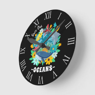 Red onze oceanen Bloem Walvis Kleurrijk ontwerp Aa Ronde Klok