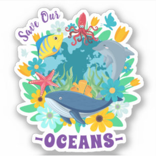 Red onze oceanen Bloem Walvis Kleurrijk ontwerp Aa Sticker