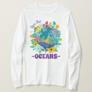 Red onze oceanen Bloem Walvis Kleurrijk ontwerp Aa T-shirt