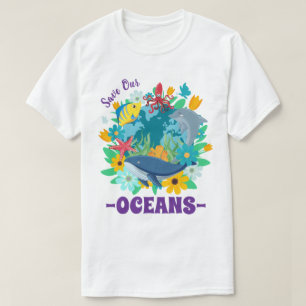 Red onze oceanen Bloem Walvis Kleurrijk ontwerp Aa T-shirt