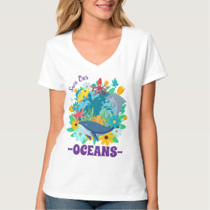 Red onze oceanen Bloem Walvis Kleurrijk ontwerp Aa T-shirt