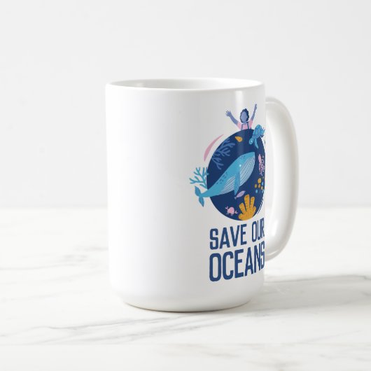 Red onze Oceanen Earth Day Koffiemok (Voorkant rechts)
