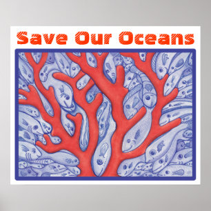 Red onze oceanen Happy Fish en Coral Poster