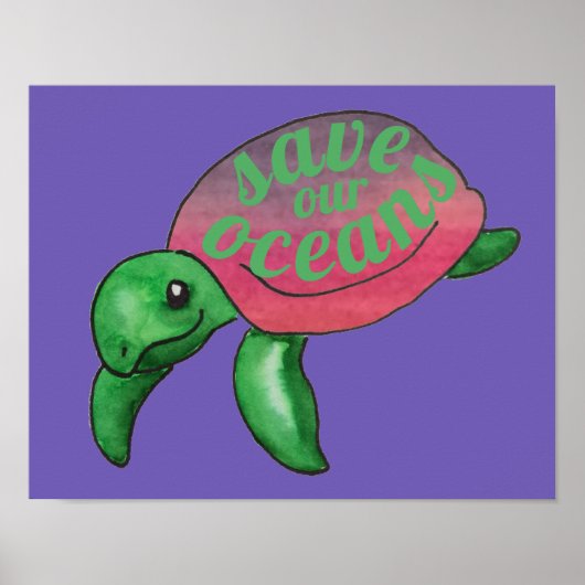 Red onze Oceanen Paarse Zee Turtle Poster (Voorkant)
