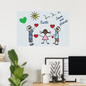 Red onze planeet Earth Cute Love Peace Message Poster (Thuiskantoor)