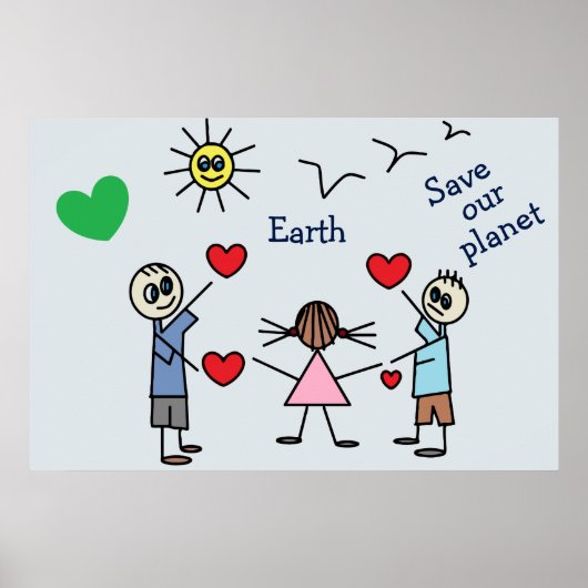 Red onze planeet Earth Cute Love Peace Message Poster (Voorkant)
