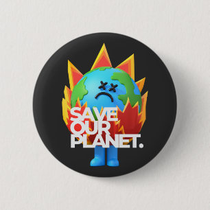 Red onze planeet ronde button 5,7 cm