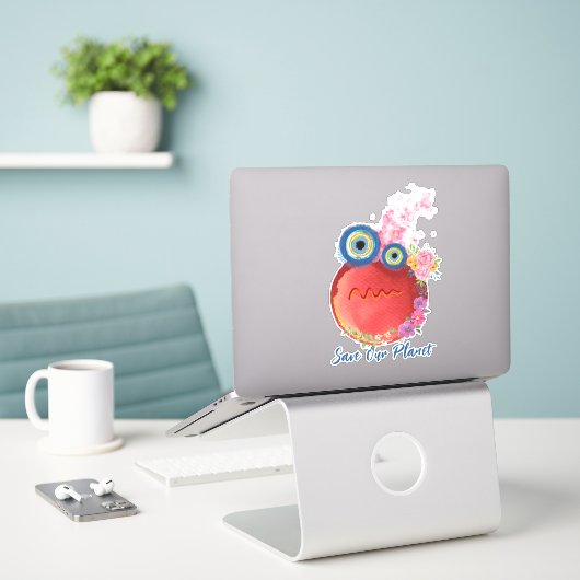 Red onze planeet sticker (Laptop op bureau)