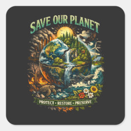 Red Onze Planeet Vierkante Sticker