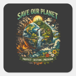 Red Onze Planeet Vierkante Sticker