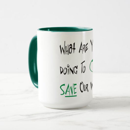 Red onze wereld mok (Voorkant links)