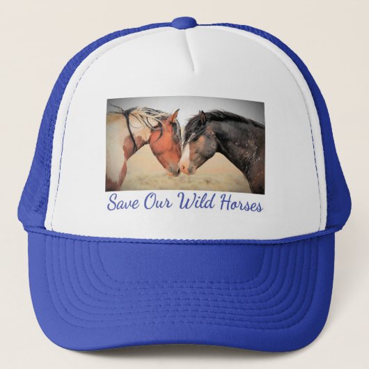 Red onze wilde paarden Fancy blauw Trucker Pet (Voorkant)