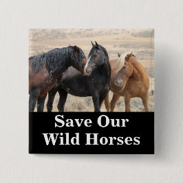 Red onze wilde paarden vierkante button 5,1 cm