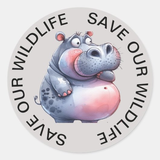 Red onze Wildlife Stickers, Hippopotamus Graphic Ronde Sticker (Voorkant)