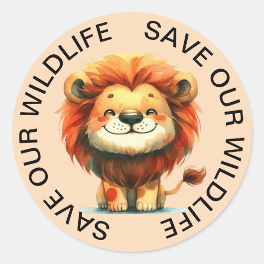 Red onze Wildlife Stickers, Lion Graphic Ronde Sticker (Voorkant)