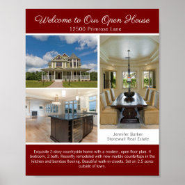 Red Open House Welcome Real Estate Photo Poster