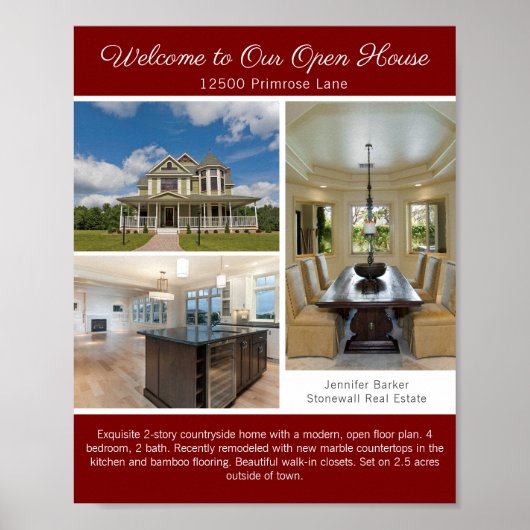 Red Open House Welcome Real Estate Photo Poster (Voorkant)