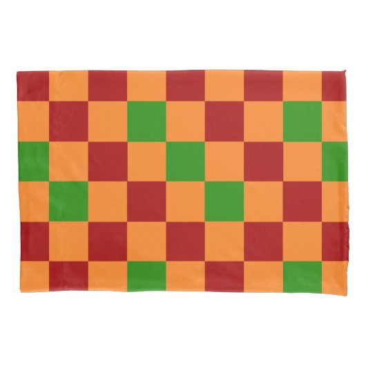 Red Orange Green Checkered Pattern Design  Kussensloop (Voorkant-Links)