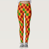 Red Orange Green Checkered Pattern Design Leggings (Voorkant)