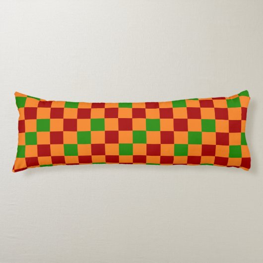Red Orange Green Checkered Pattern Design  Lichaamskussen (Voorkant)