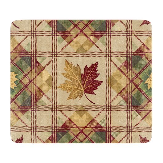 RED ORANGE GREEN PLAID WITH FALL AUTUMN LEAVES SNIJPLANK (Voorkant)