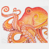 Red Orange Octopus Watercolor Fleece Deken (Voorkant (Horizontaal))