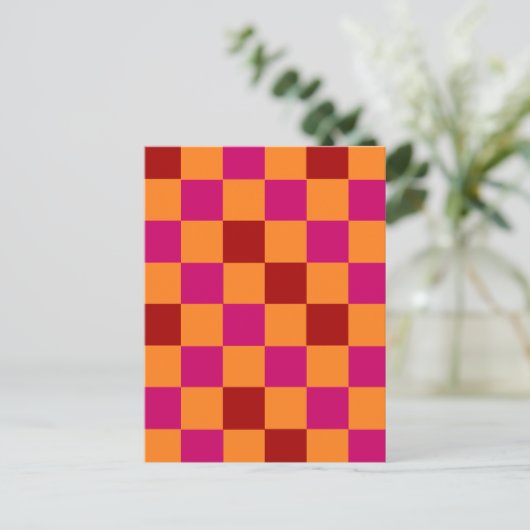 Red Orange Pink Checkered Pattern Design  Briefkaart (Staand voorkant)