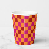 Red Orange Pink Checkered Pattern Design Papieren Bekers (Rechts)