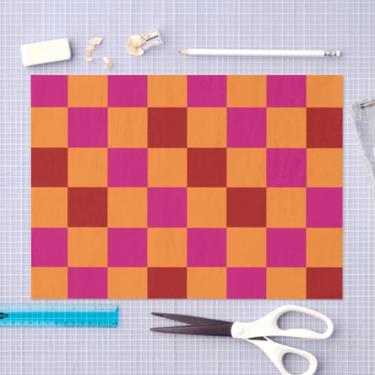 Red Orange Pink Checkered Pattern Design  Tissuepapier (Craft)