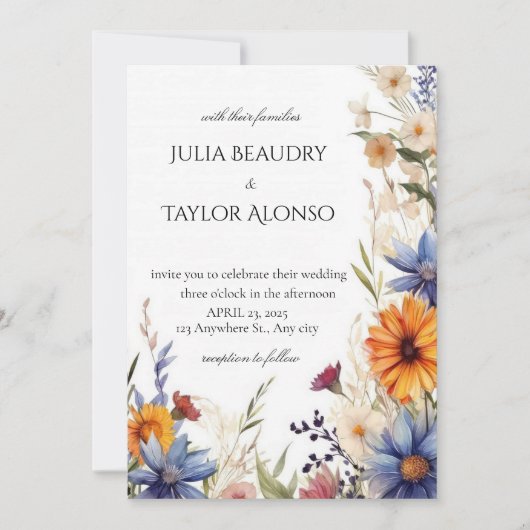 Red & Orange Rose Wedding Invite Kaart (Voorkant)