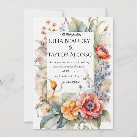 Red & Orange Rose Wedding Invite Kaart (Voorkant)